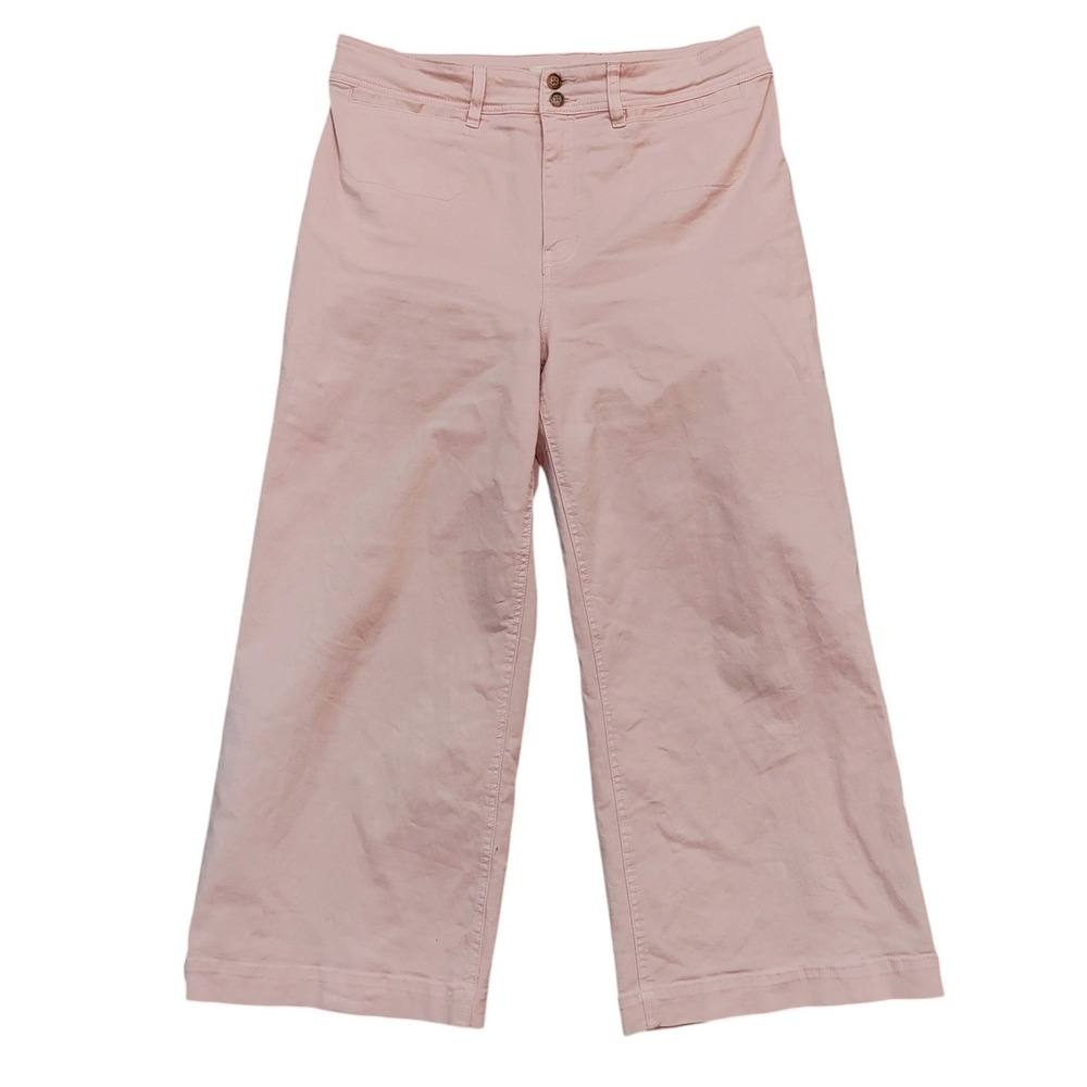 tgla Pink Wide Leg Cropped Pants Stretch Cotton High Rise‎ Coquette Vacation - L